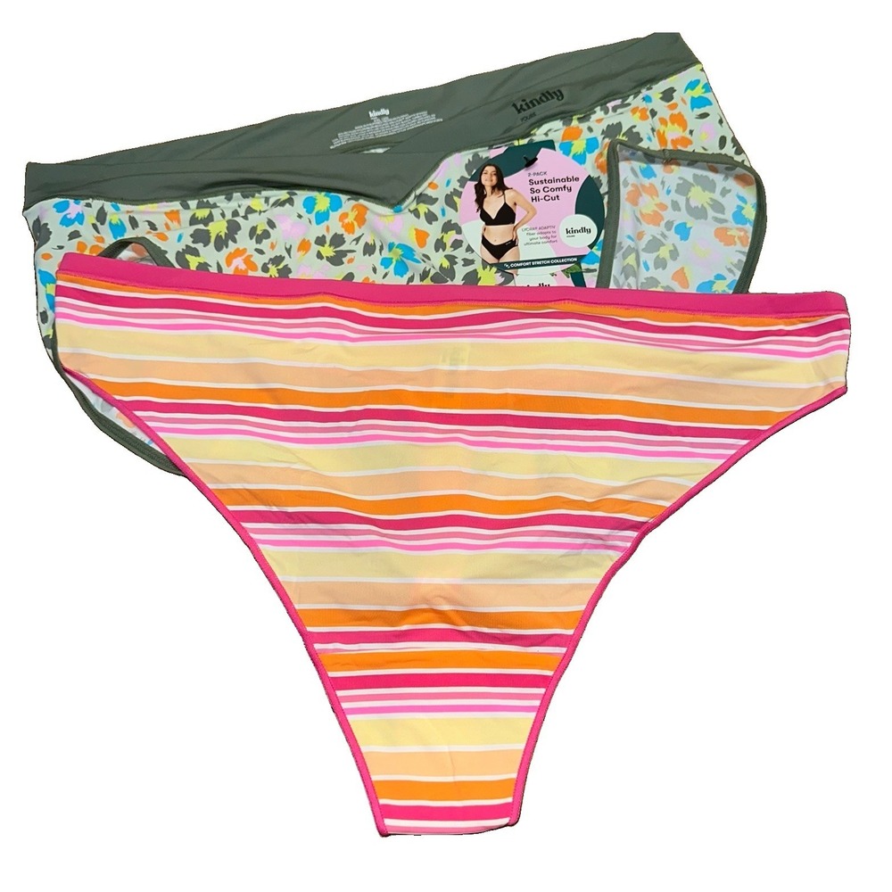 Kindly Yours Panties Mixed 2 Pack- 1 Thong 1 High Cut Panty Women's XXL 20 New